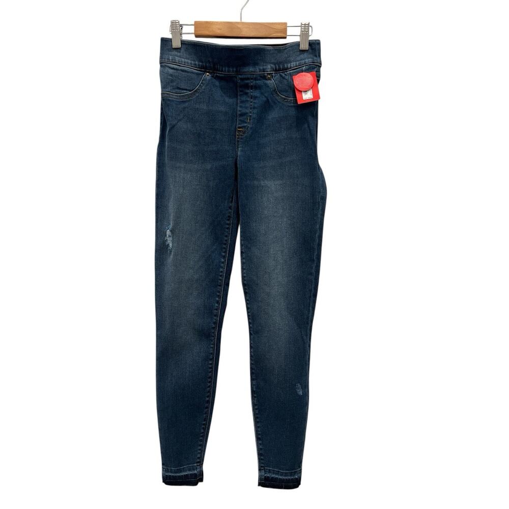Spanx-Distressed Denim Legging Pull On Jeans Medium Wash XS Stretch New - Picture 2 of 6